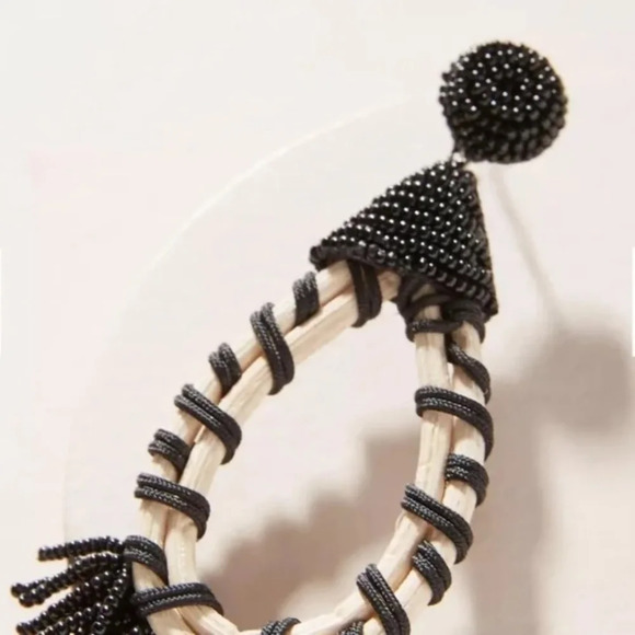 Anthropologie Larsa Black Beaded Tassel Drop Earrings - Picture 3 of 7